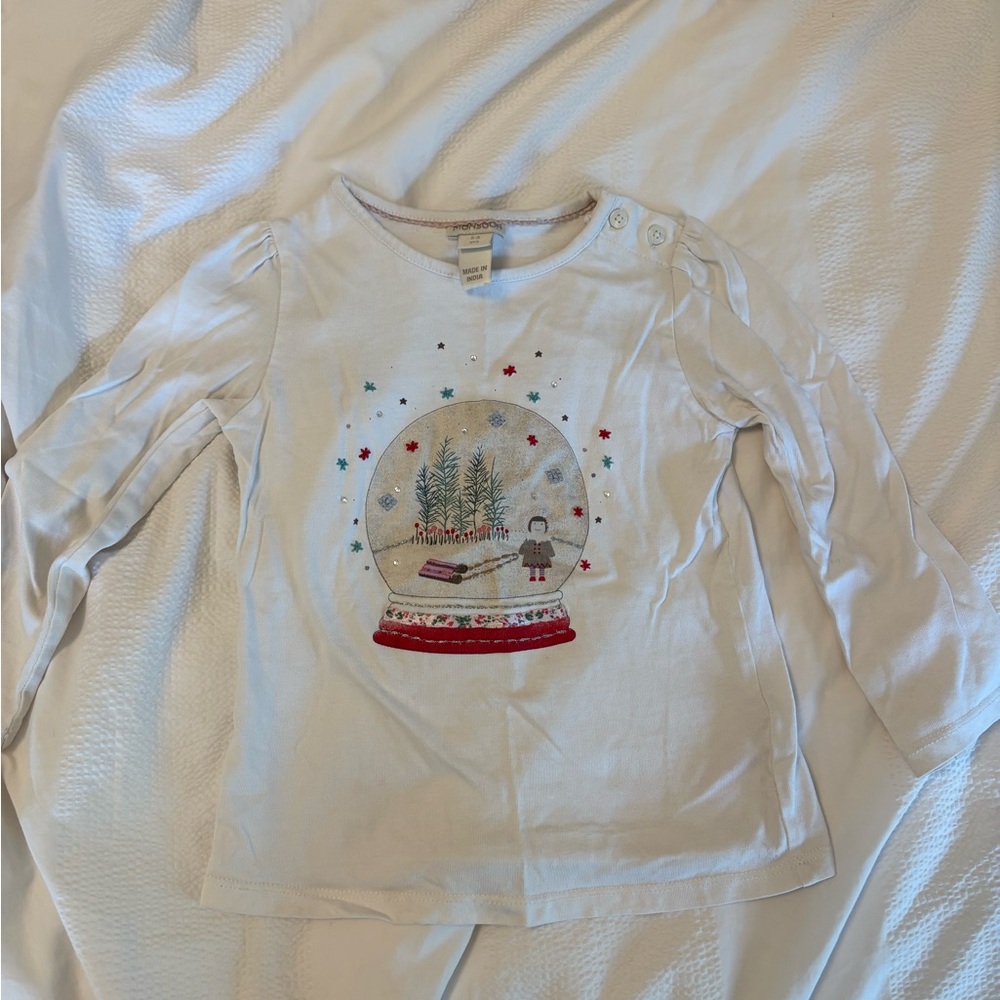 Monsoon White Kids Long-Sleeve Shirt with Snow Globe Graphic
